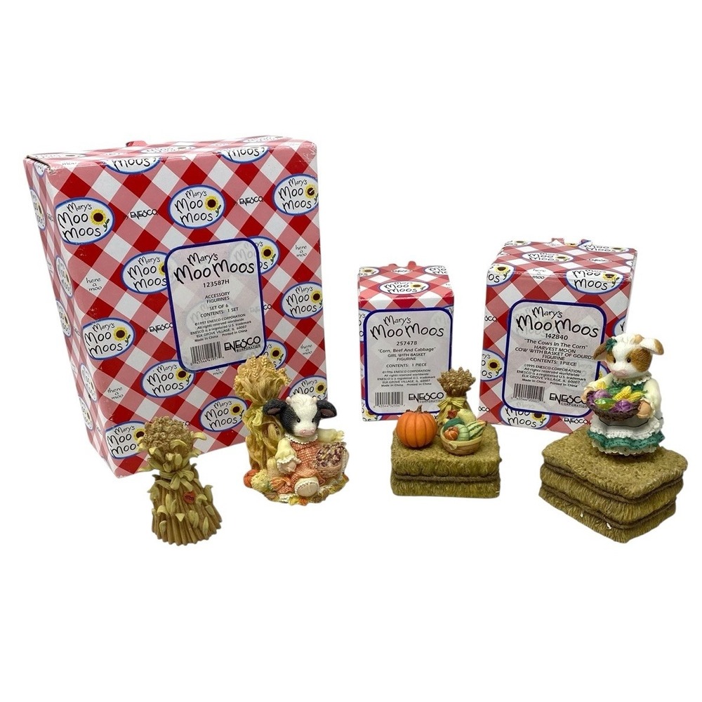 Mary's Moo Moos Harvest Moon Set Cow Fall Autumn Lot In Box W/accessories
